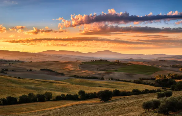 Summer, the sky, clouds, light, field, Italy, Tuscany, August