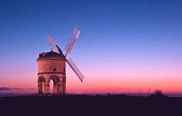 The sky, sunset, orange, blue, the evening, mill, pink