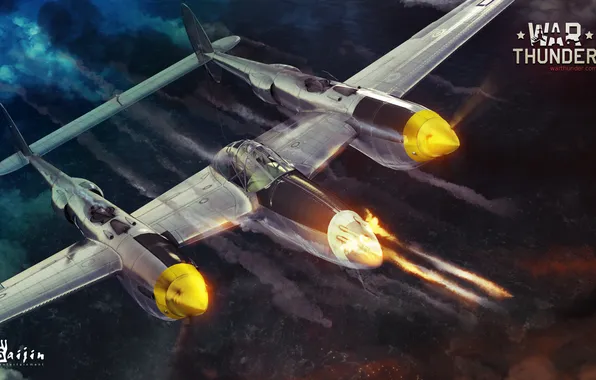 The sky, the plane, shooting, Lockheed P-38 Lightning, military, War Thunder, Gaijin Entertainment, IMO