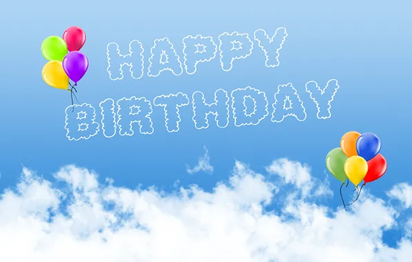 Picture photo, Clouds, The inscription, Birthday, A balloon