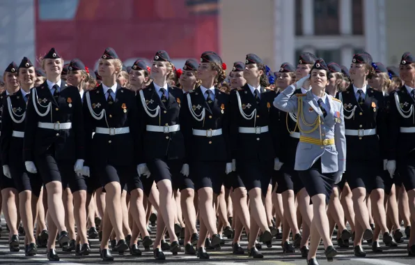 Girls, holiday, victory day, parade, red square