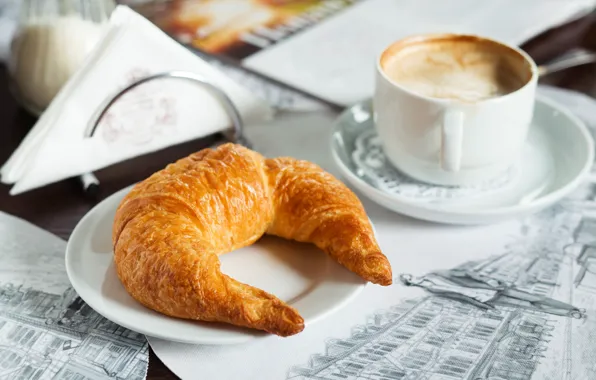 Picture coffee, Breakfast, Cup, croissant