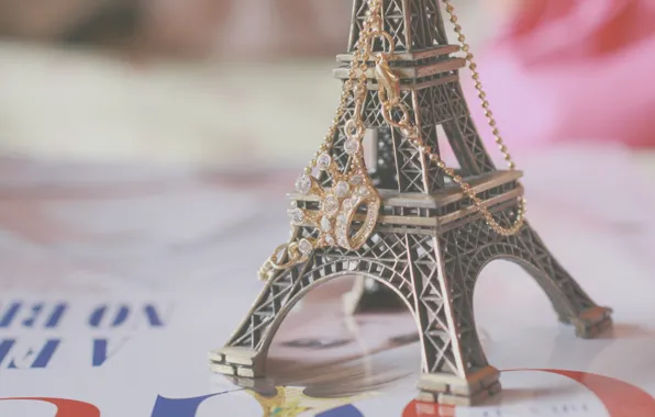 Background, Wallpaper, mood, Eiffel tower, Paris, crown, pendant, figurine