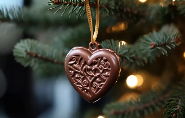 Branches, heart, chocolate, spruce, Christmas, chocolate, New year, candy