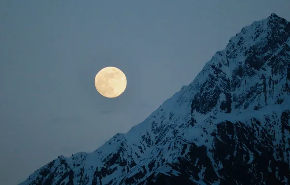 Picture the sky, snow, mountains, nature, rocks, the moon, the full moon