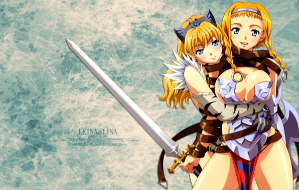 Chest, girls, sword, Queen's Blade, Leina, Elina