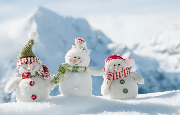 Picture winter, new year, snowmen, fun, White snowmans