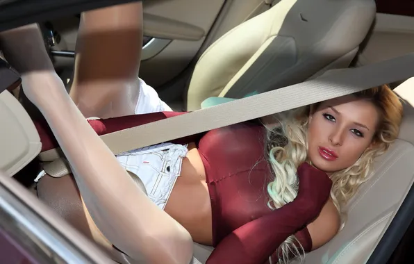 Look, girl, pose, car, salon, nipple