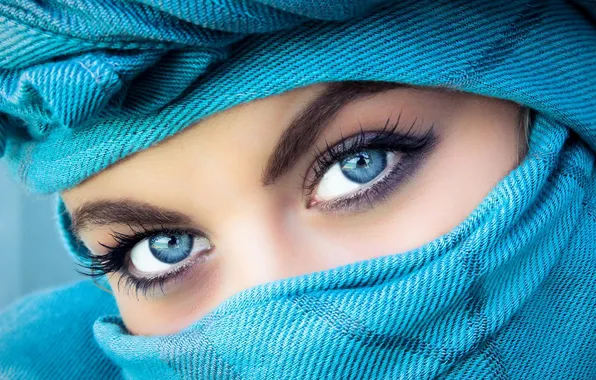 Picture eyes, look, girl, face, eyebrows, shawl