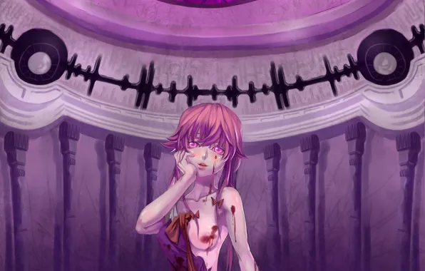 Red eyes, bloody tears, Mirai Nikki, torn clothes, blood, crazy, Future Diary, Yuno Gasai