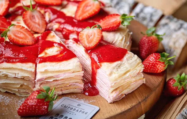 Strawberry, cake, pancakes