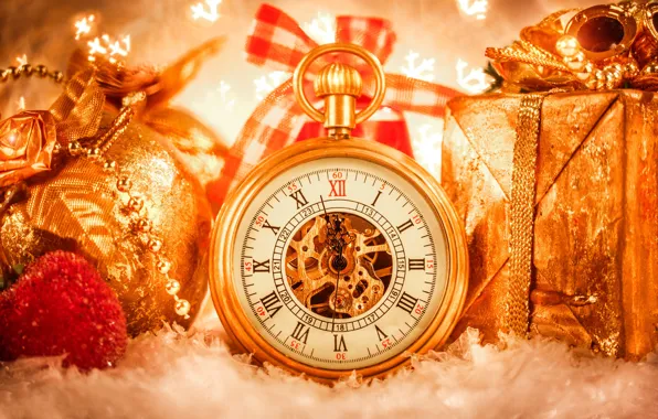 Watch, gifts, Christmas decorations
