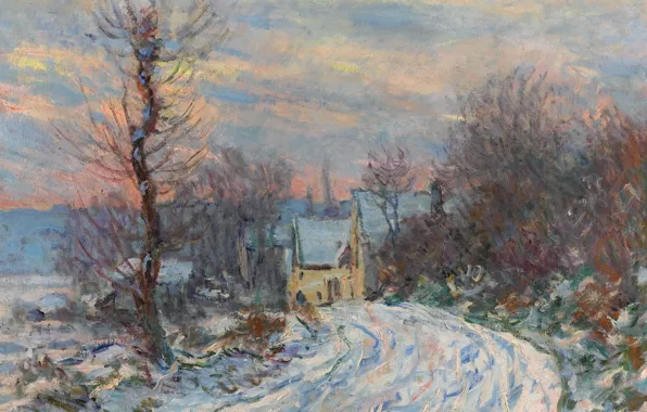 Landscape, picture, Claude Monet, Road to Giverny in Winter