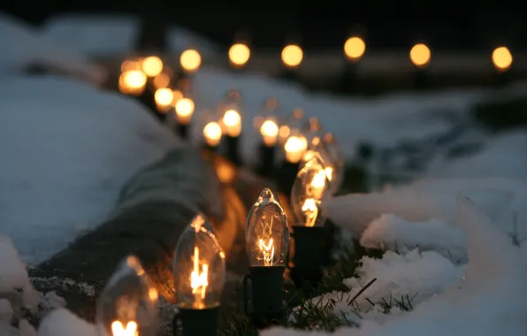Picture winter, macro, snow, lighting, light bulb