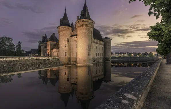 France, Castle, Reflection, Sully-sur-Loire
