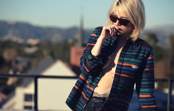 Girl, model, glasses, blonde, shirt, Alysha Nett
