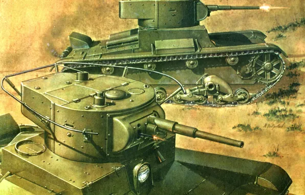 Picture figure, art, tank, Soviet, T-26, WWII, light