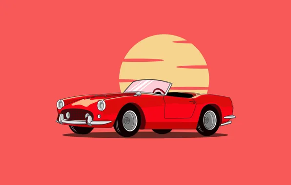 Picture The sun, Red, Car, Art, Pink background