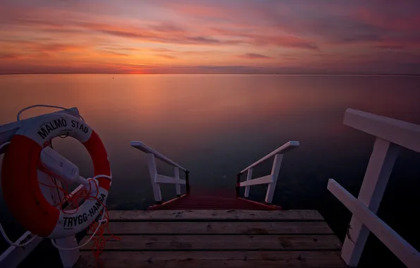 Picture sunset, pier, Bay, lifeline