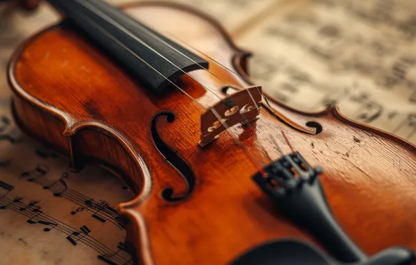 Close-up, notes, music, violin, musical instrument, AI art, neural network
