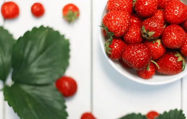 Picture white, summer, leaves, macro, table, food, Strawberry, berry