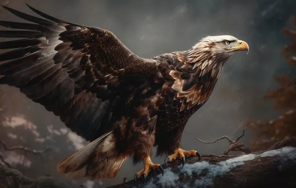 Picture Bird, Wings, Predator, Digital art, Bald eagle, Eagle, A bird of prey, AI art