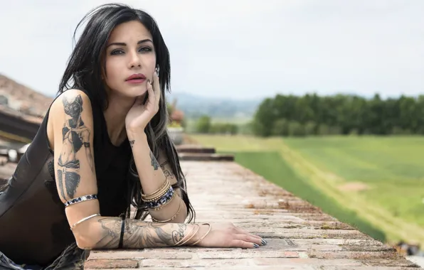 Picture look, model, brunette, tattoo, Marina