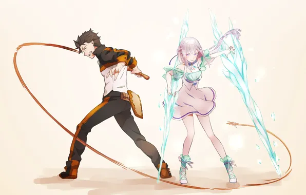 Anime, art, two, Subaru, Emilia, Re: Zero kara hajime chip isek or Seikatsu