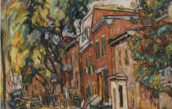 Watercolor, Abraham Manievich, RED BUILDINGS oil on canvas