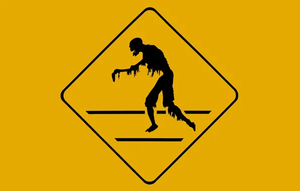 Picture zombie, black, yellow, poster, silhouette, Danger