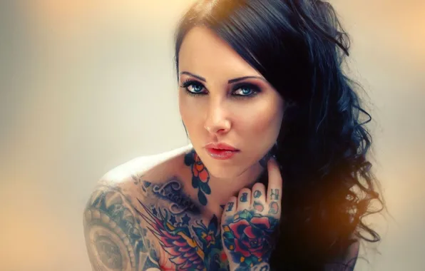 Picture look, girl, face, background, hair, brunette, tattoo