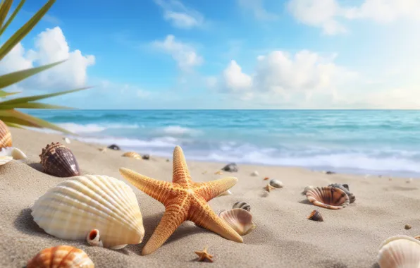 Sea, beach, shore, shell, shell, starfish, seashells, seashell