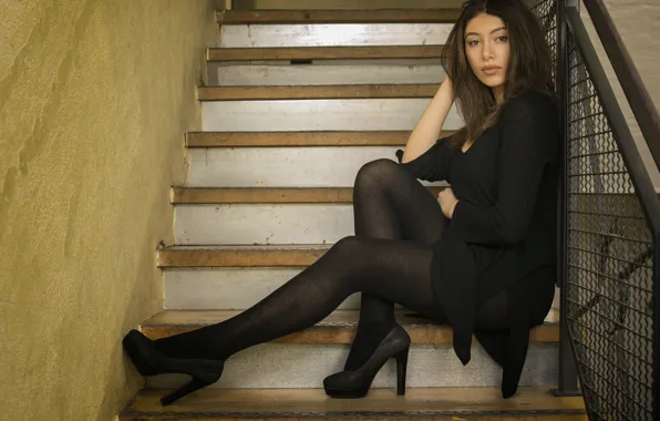 Girl, steps, legs, beauty, sitting, Jacki