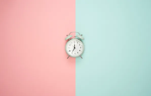 Time, background, pink, blue, arrows, half, watch, minimalism
