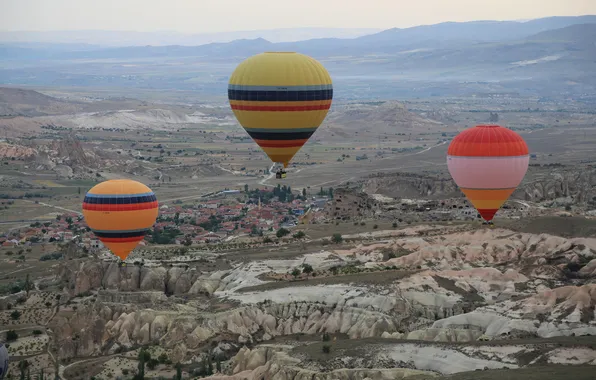 The sky, mountains, balloon, Turkey, Cappadocia