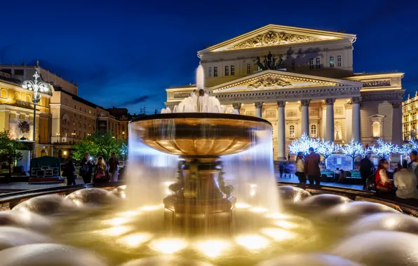 Moscow, fountain, Russia, illumination, The Bolshoi theatre