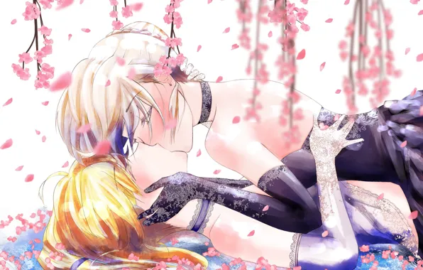 Flowers, girls, kiss, Sakura, Fate / Grand Order, The destiny of a great campaign