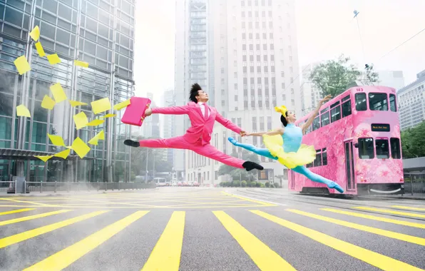 Girl, Hong Kong, Street, Jump, China, Guy, Two, Hong Kong