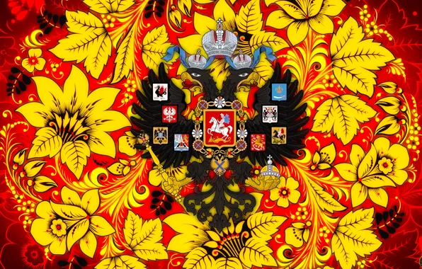Flowers, Style, Eagle, Background, Russia, Painting, Art, Khokhloma