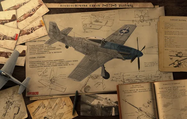 Photo, books, layout, drawings, layout scheme P-5ID-5 Mustang, layout sheme mustang