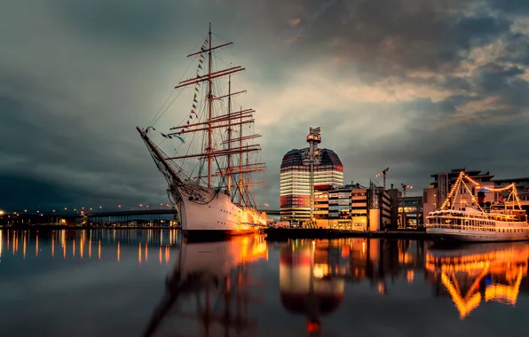 Lights, sailboat, Viking, Gothenburg