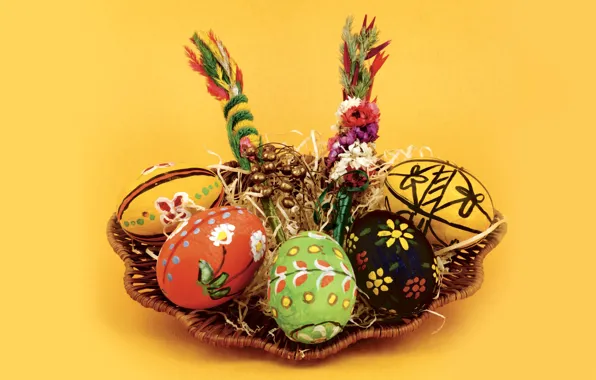 Picture eggs, Easter, basket, Pysanka