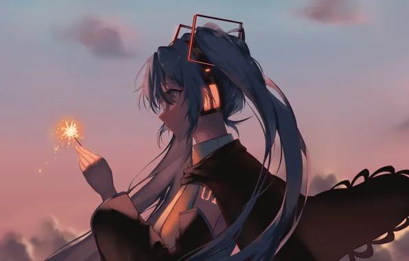 Girl, Hatsune Miku, Vocaloid, Vocaloid, Sparkler, Hatsune Miku