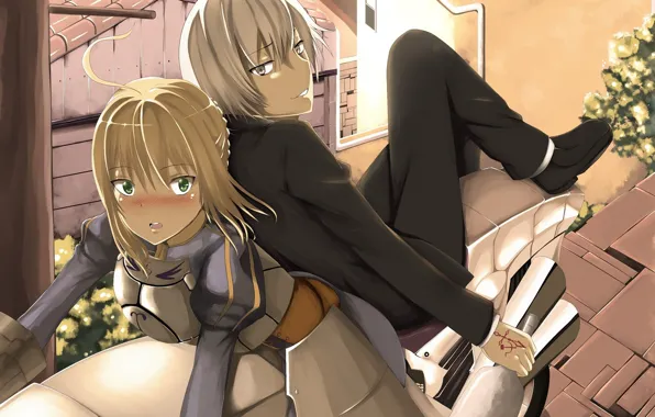 Girl, motorcycle, guy, two, the saber, Fate stay night, Fate / Stay Night