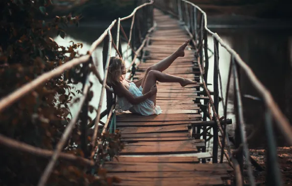 BLONDE, DRESS, RIVER, BRIDGE, MOOD, SUNDRESS, photographer Vitaly Gulyaev