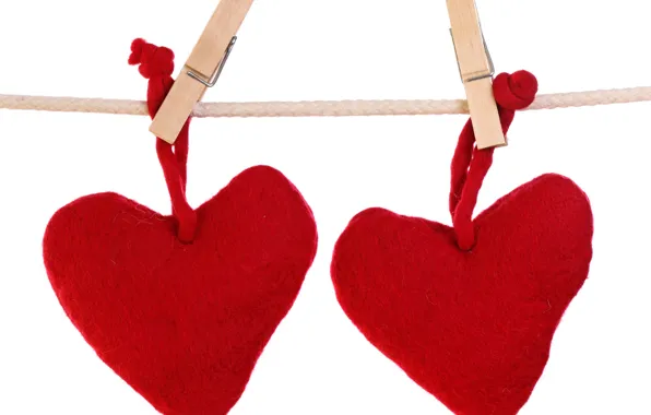 Romance, heart, rope, hearts, clothespins, hearts, Valentines