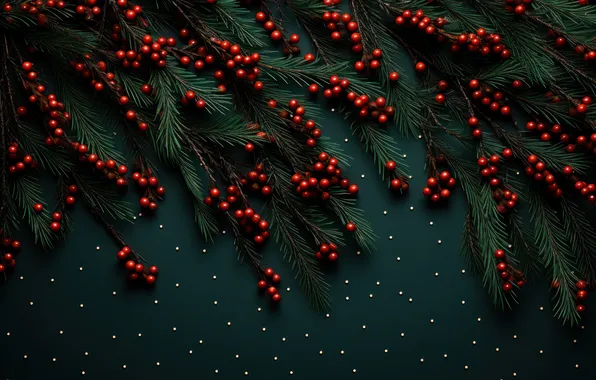 Branches, berries, texture, point, fruit, Christmas, red, New year