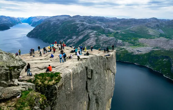 Wallpaper the fjord, the sky, nature, Norway, The Lysefjord, height, landscape, rocks