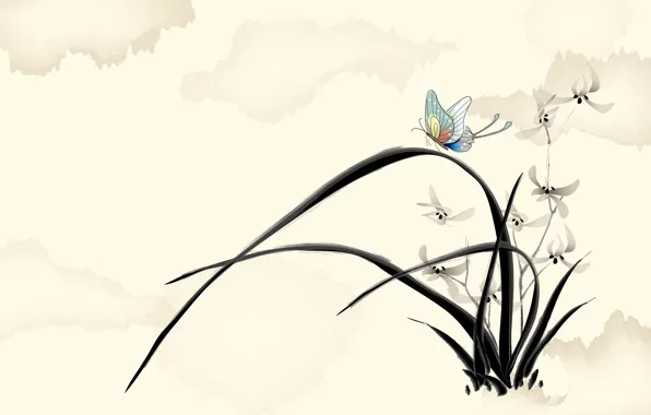Flowers, butterfly, figure