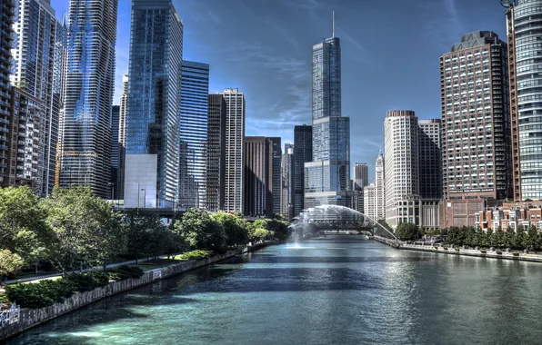 Picture river, skyscrapers, Chicago, USA, Chicago, illinois